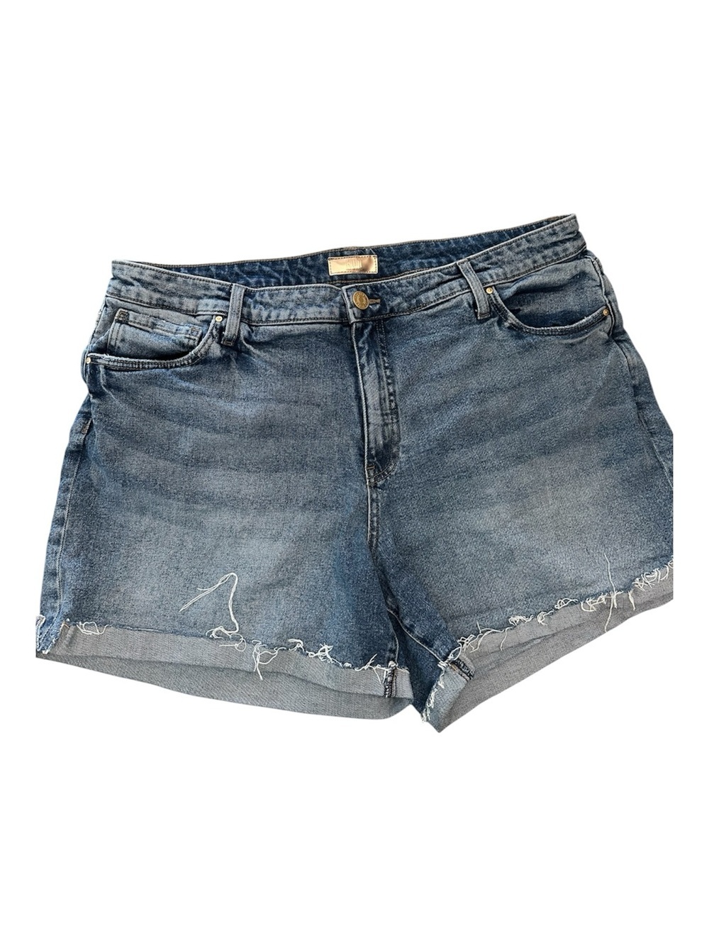 Kut from the Kloth Jane High Rise Distressed Denim Rolled Raw Hem Sz 16W GUC